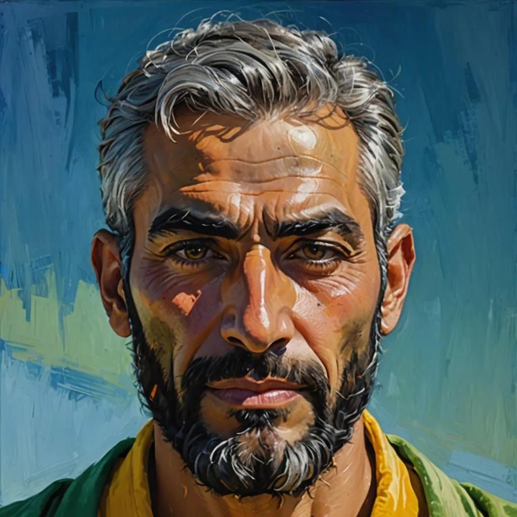 A handsome man with greying hair and beard