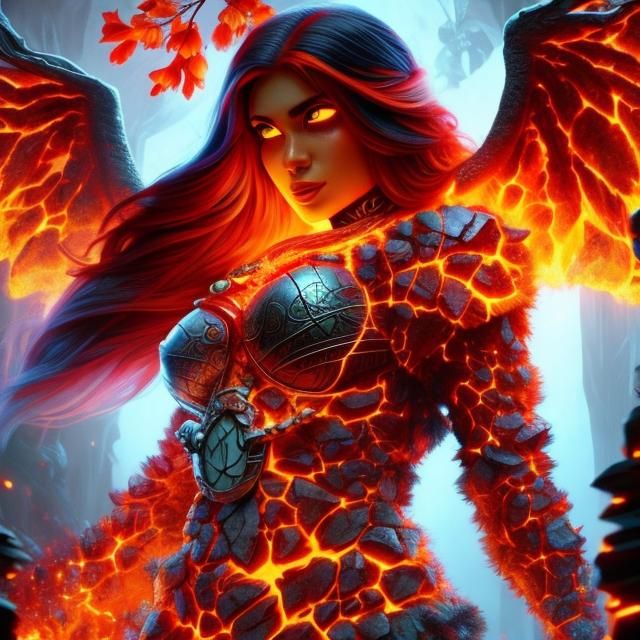  <lora:CracksNLava:1.0> The spirit of fire a dnd druid, cracks, lava