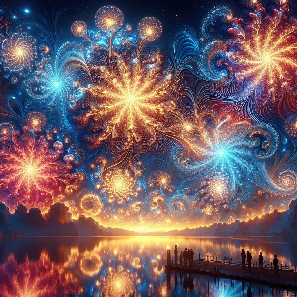 🎆💫🌌🌌🌌 Fractal fireworks exploding across a night sky