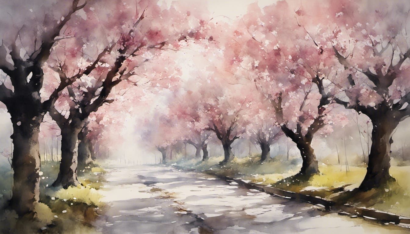 Cherry Blossom Road - AI Generated Artwork - NightCafe Creator