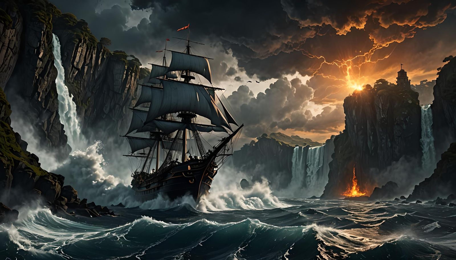 A ship sails though lands unknown