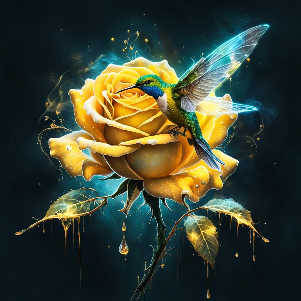 “Photorealistic Surreal glowing magical glowing yellow rose ...