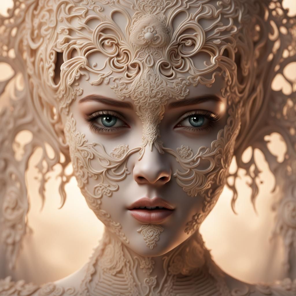 a face made of layered cream colored lace  by @KRoseCarol