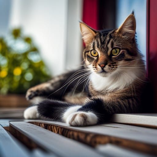 cat lying down on a porch
