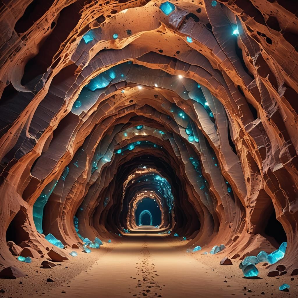 Inside a beautiful vast panoramic tunnel, an underground des...