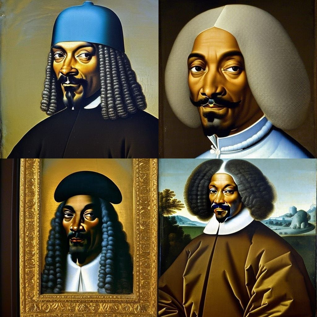 snoop dogg wearing a powdered wig 17th century detailed painting