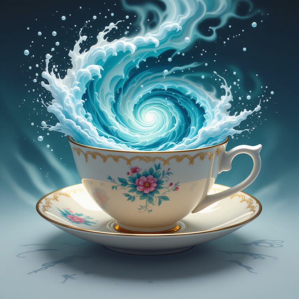 Whirlpool in Teacup with Intricate Digital Art