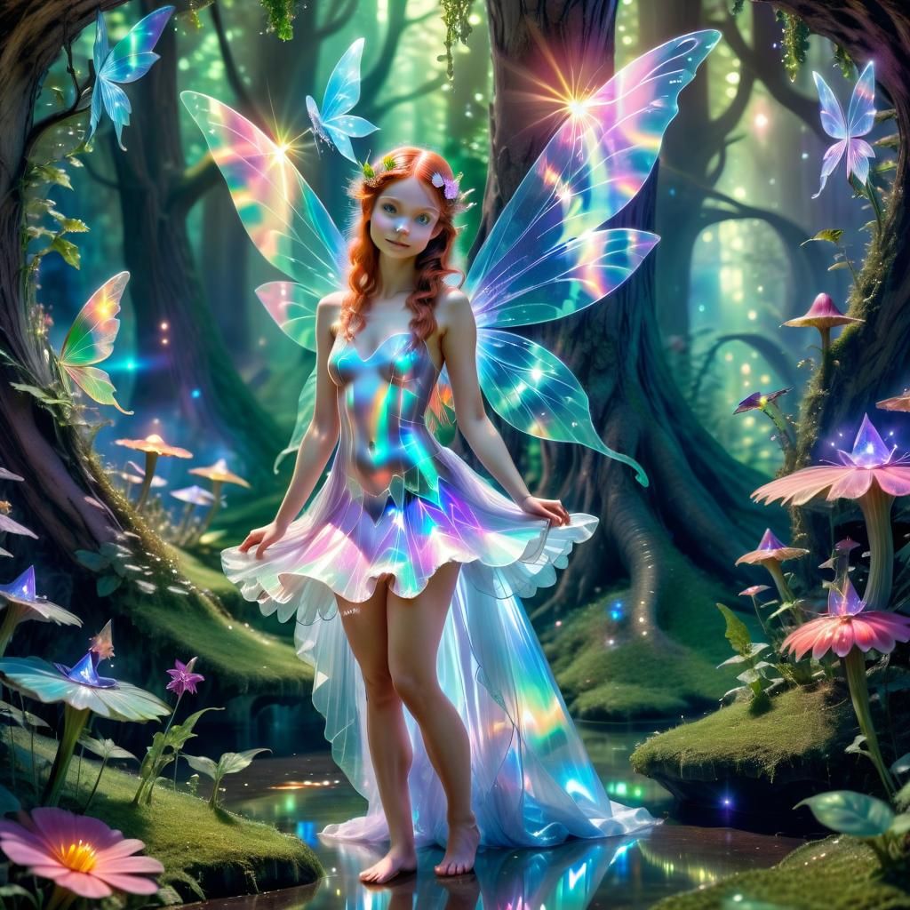 Beautiful Holographic Fairy in a Holographic Fairyland - AI Generated ...