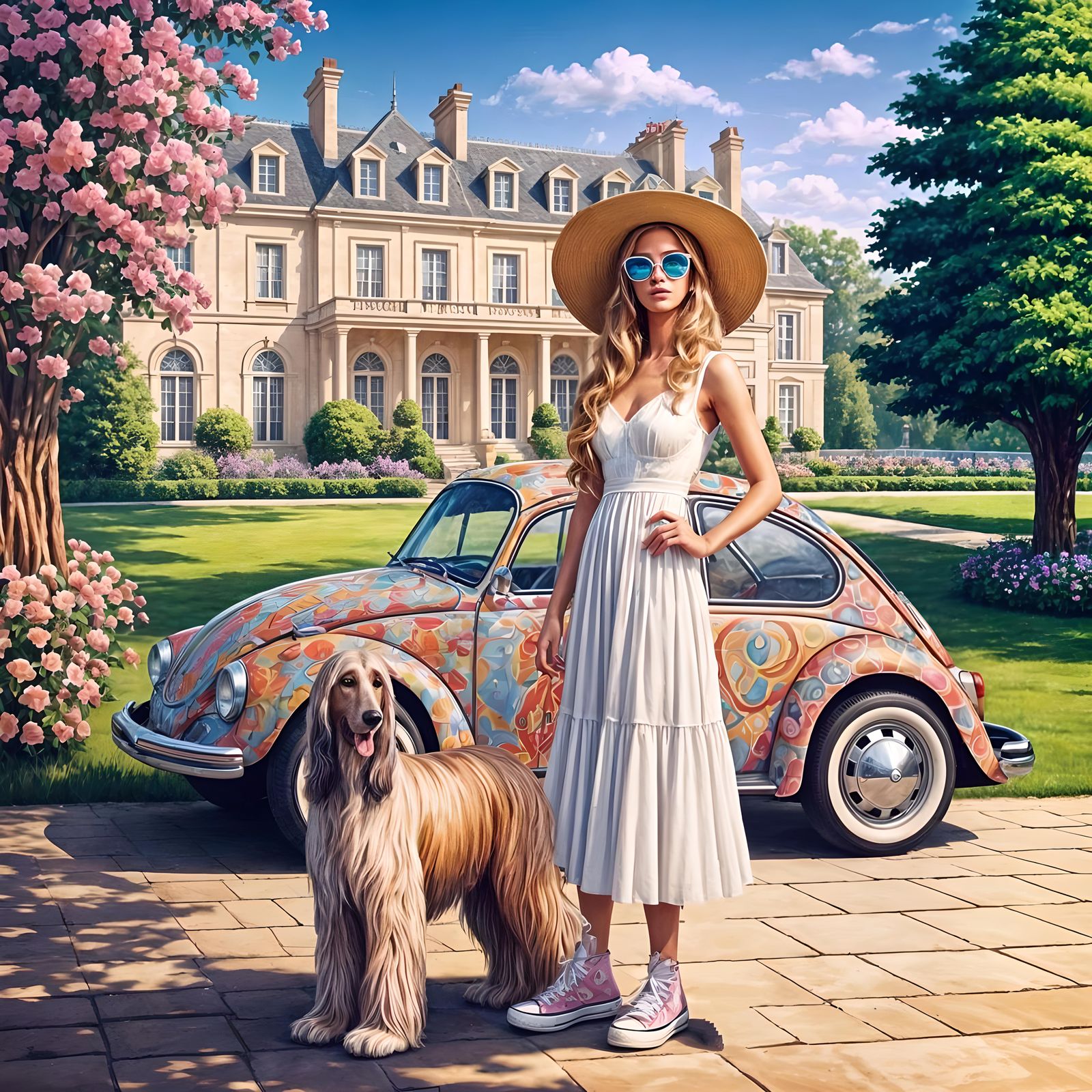 A beautiful woman with her Afghan Hound dog