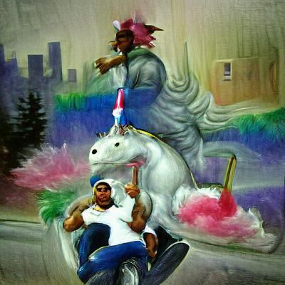Gangster riding a unicorn