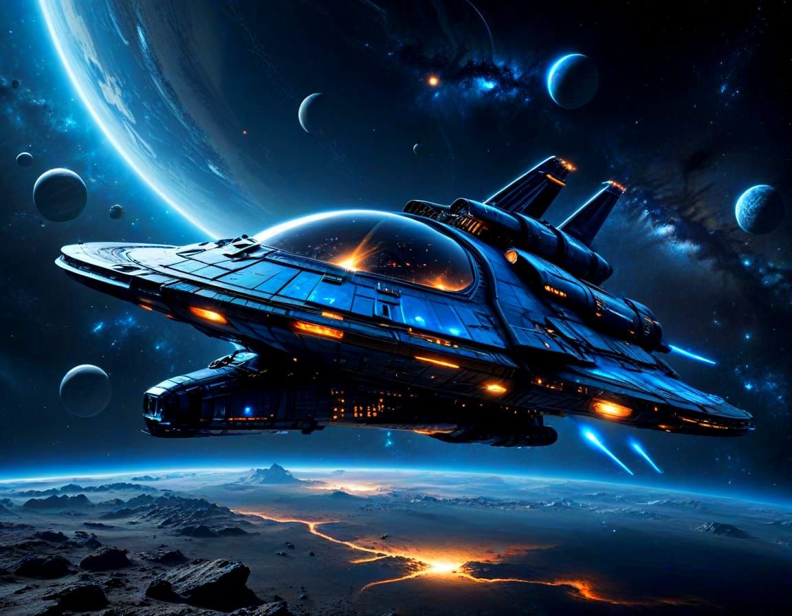 Blue Spaceship on a Journey in Space  by @Thomas-Future