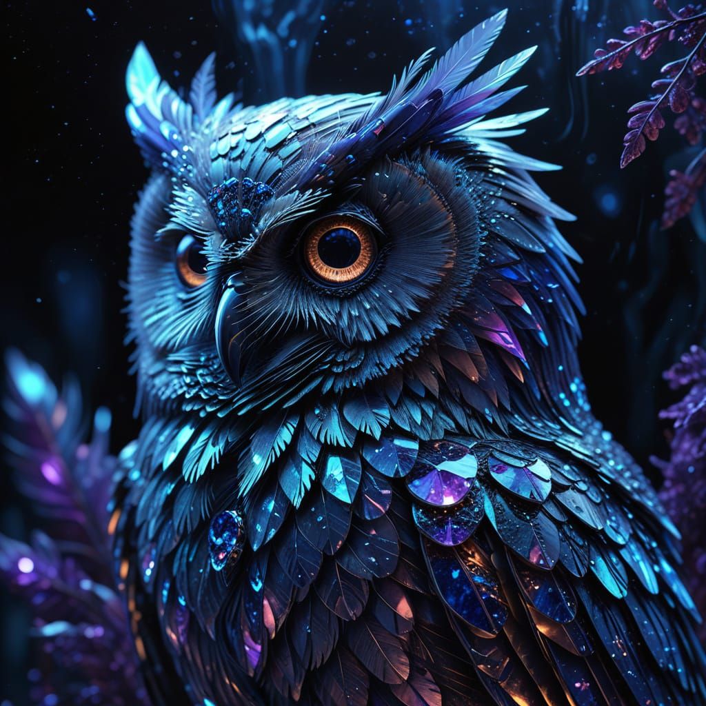Gorgeous shiny chrome crystallized owl  by @Plats