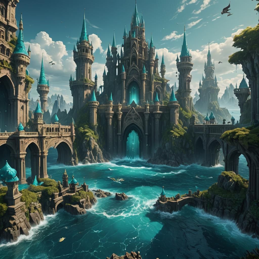 "Draw an oceanic kingdom, submerged within the depths of the...