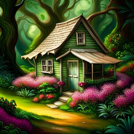 Wild clematis Cottage in the forest, beautiful, amazingly hy...