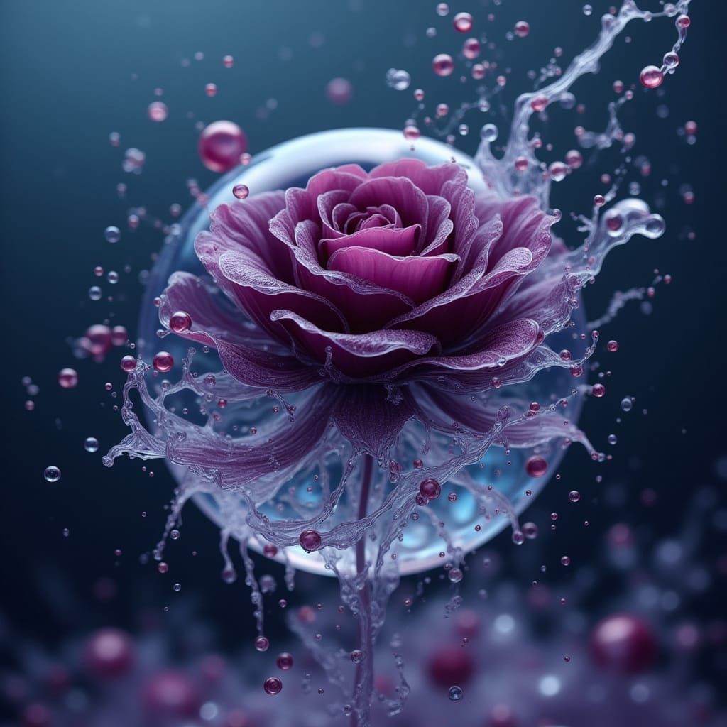 Luminous Rose in Iridescent Water Sphere