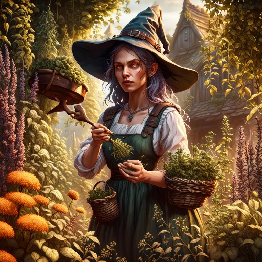 Garden Witch Picking Herbs - Ai Generated Artwork - Nightcafe Creator