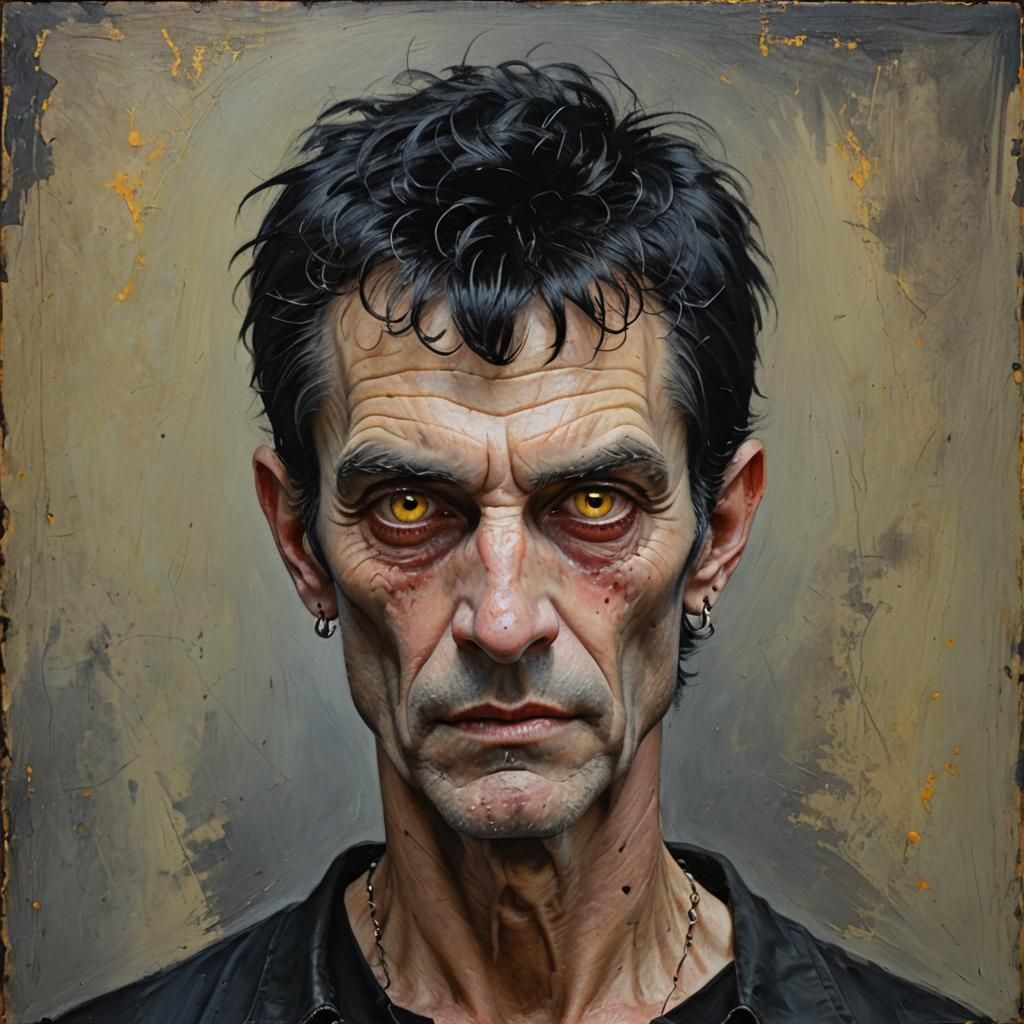 Vampire, 63 year old male, black pixie hair, freckles, Cauca...