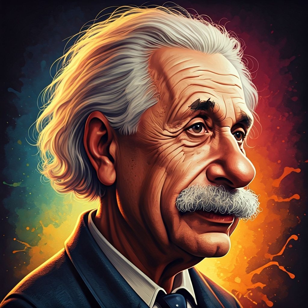 Caricature of Albert Einstein with Dramatic Lighting