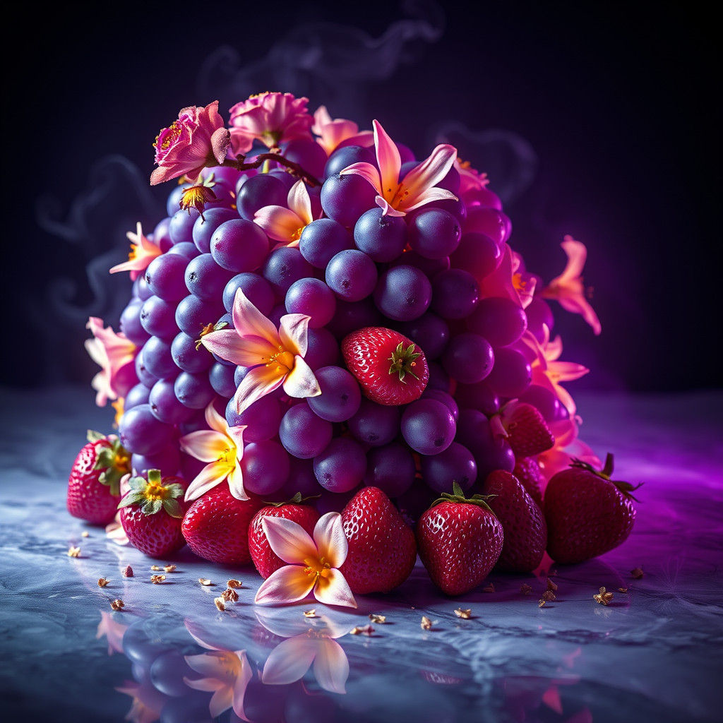 Glowing Mystical Fruit Still Life in HDR Style