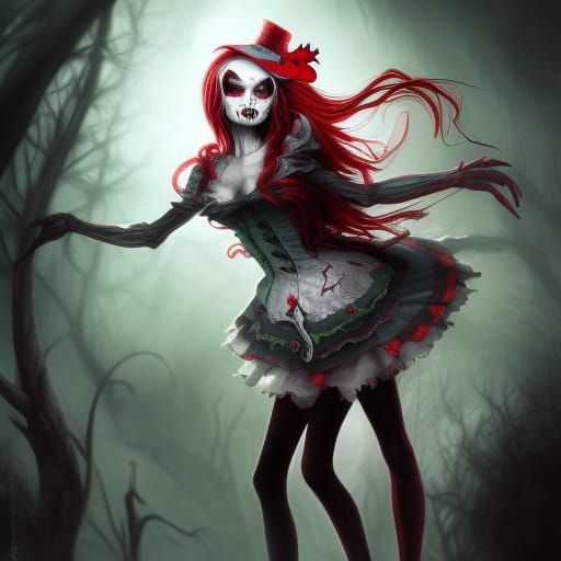 undead Alice in wonderland,, dark gray and red, light green accurate ...