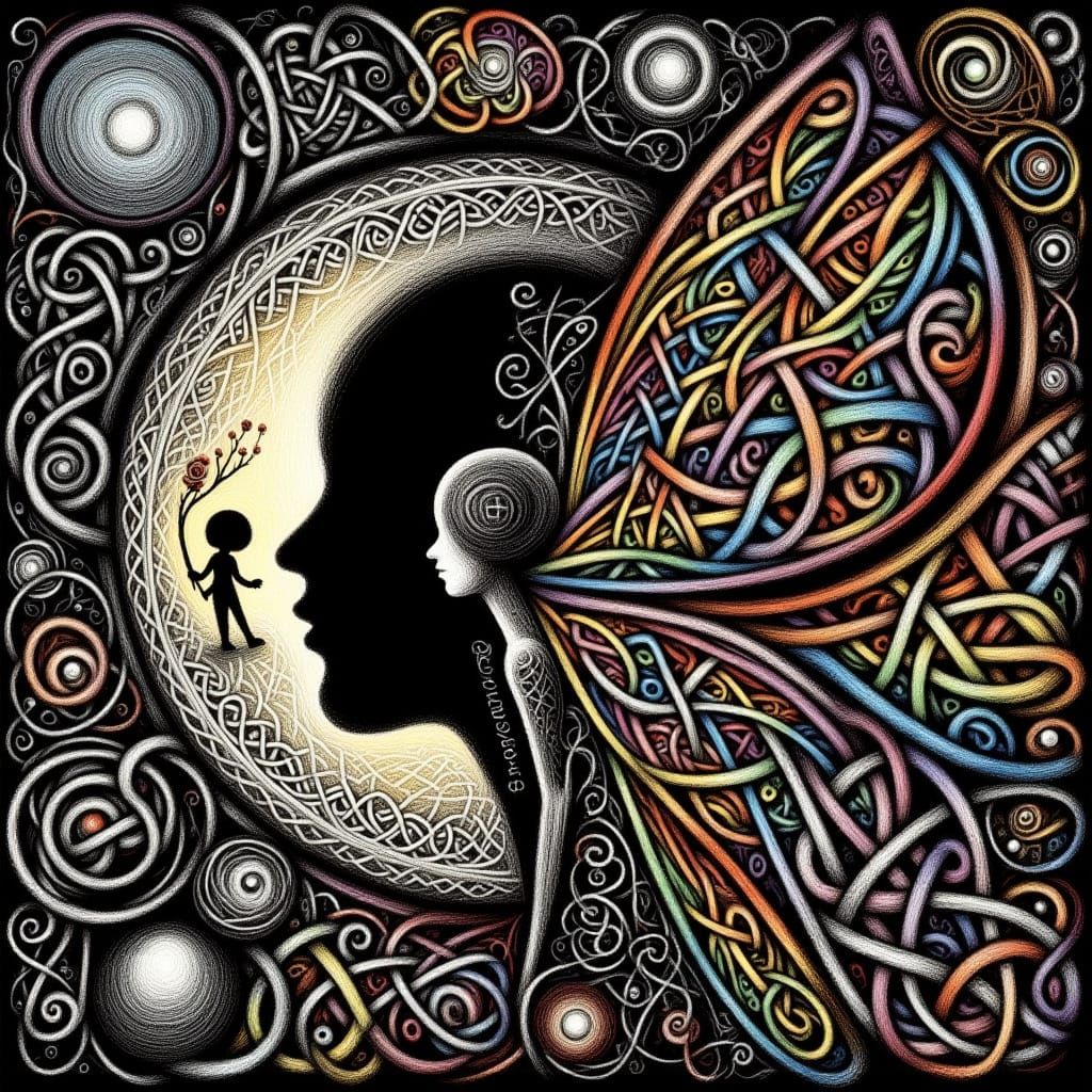 <lora:Knot Work Sketches:1.0>  Fairy in a Knotwork cosmos