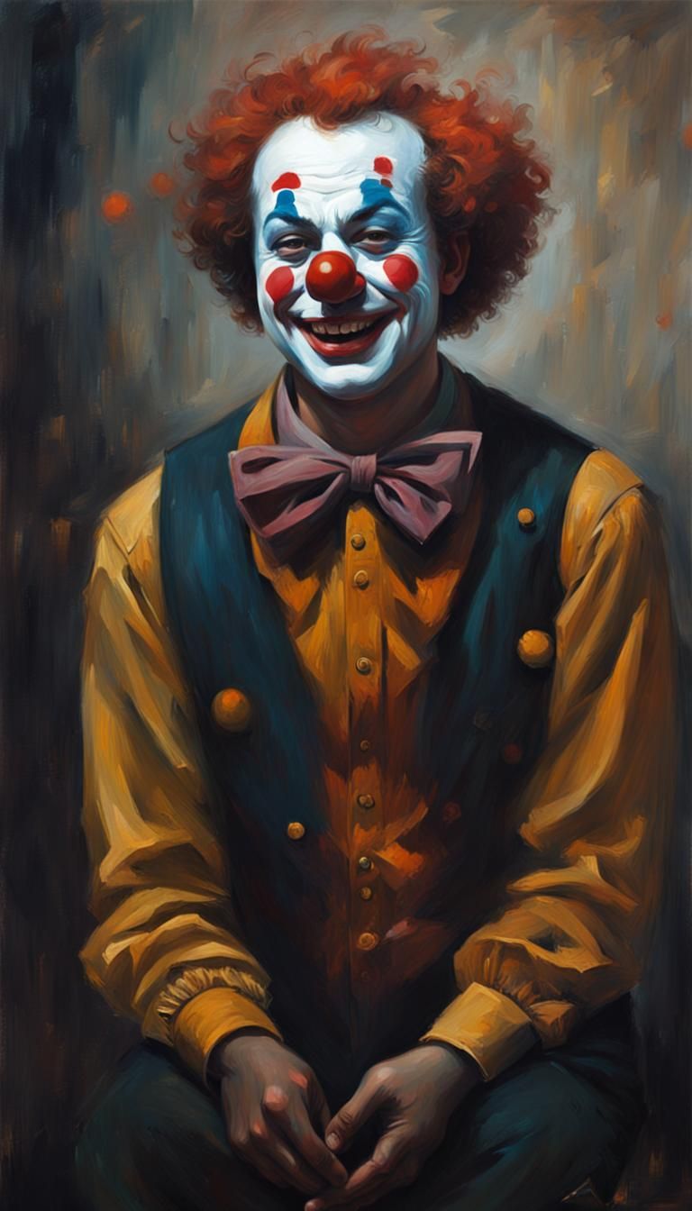 Clown with Dark Smile, Oil Painting