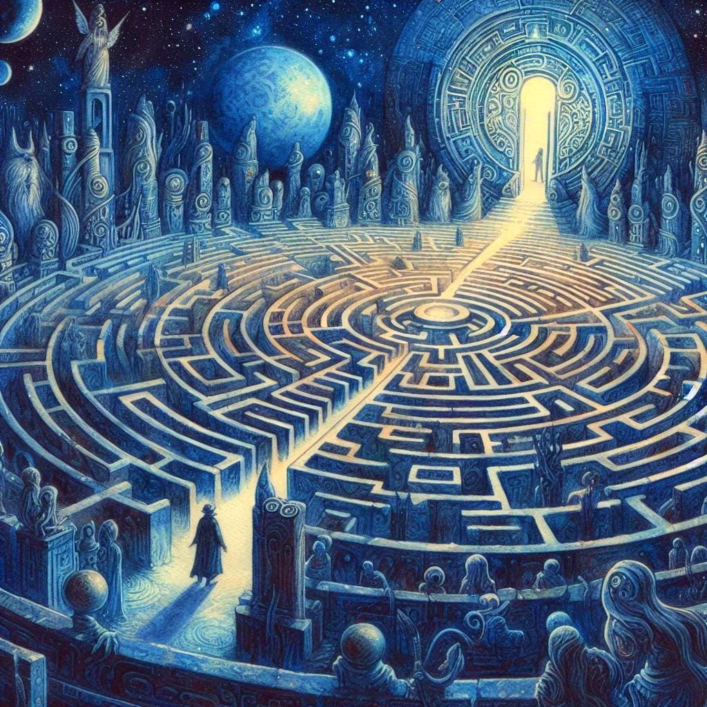 Labyrinth liminal space, Lovecraft, watercolor.