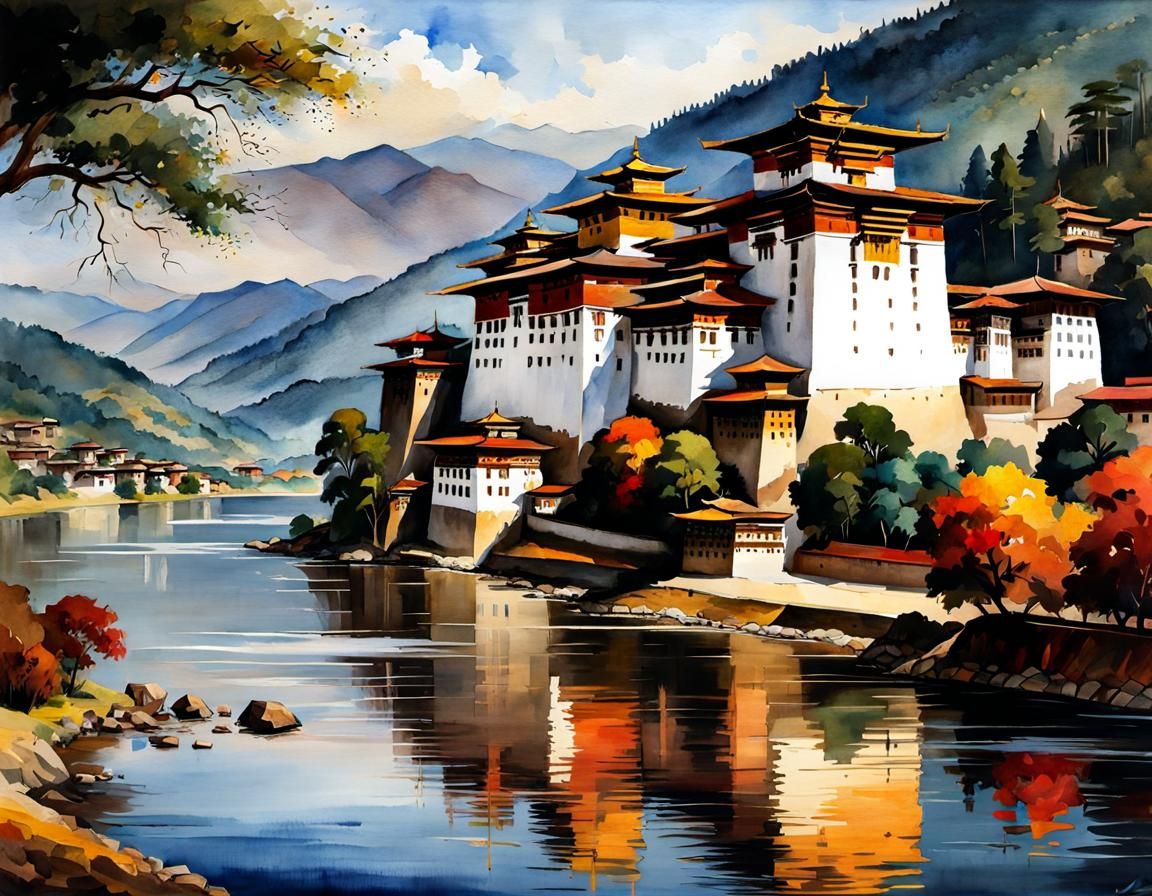 Punakha Dzong in Bhutan - AI Generated Artwork - NightCafe Creator