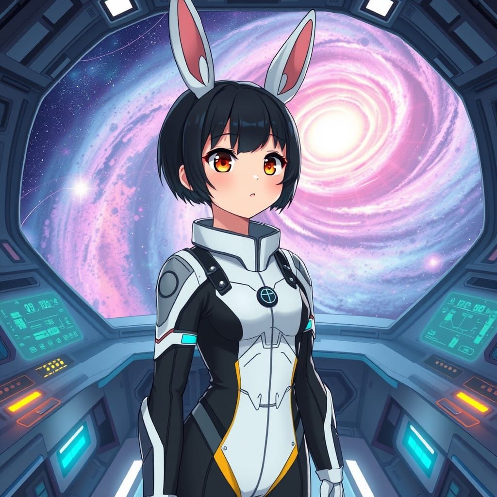 Anime Girl Gazing at Nebula in Spacesuit