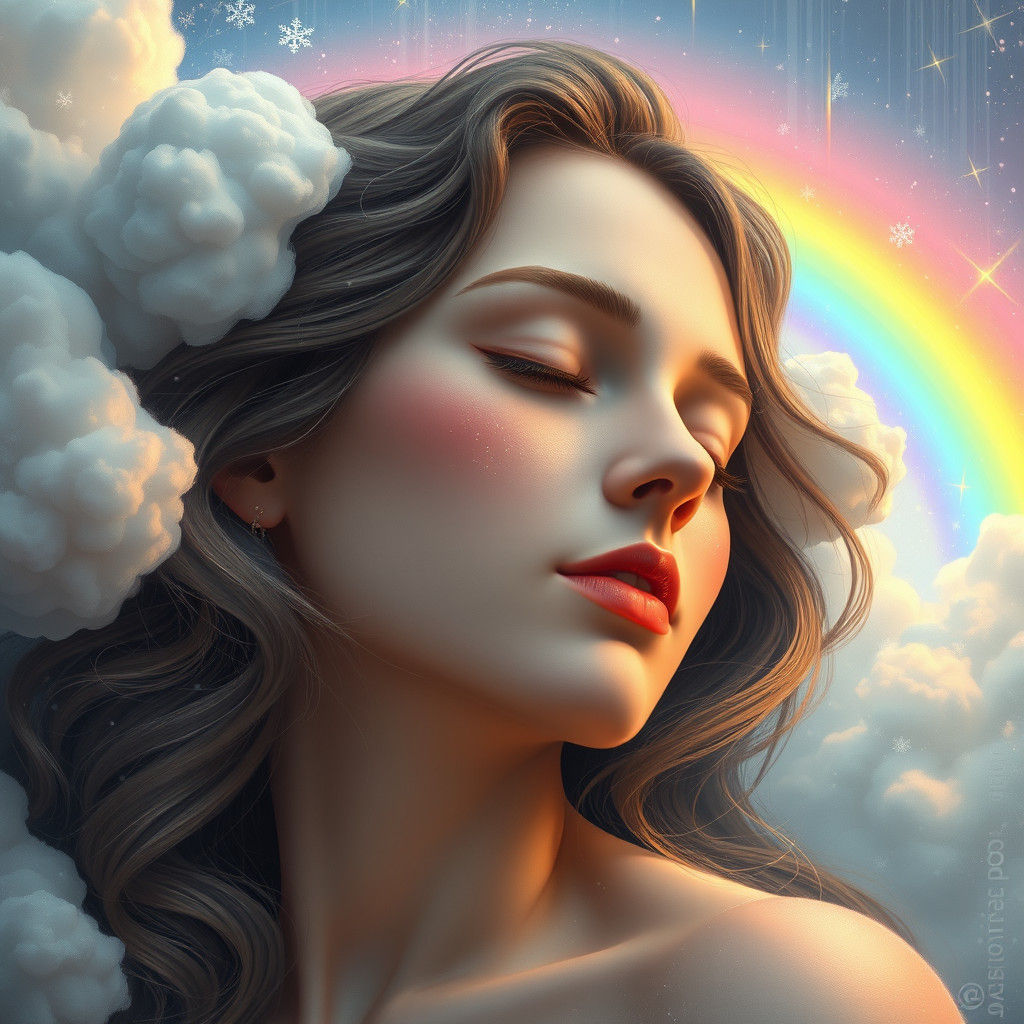 Dreamy Woman in Celestial Slumber: Art Nouveau Portrait