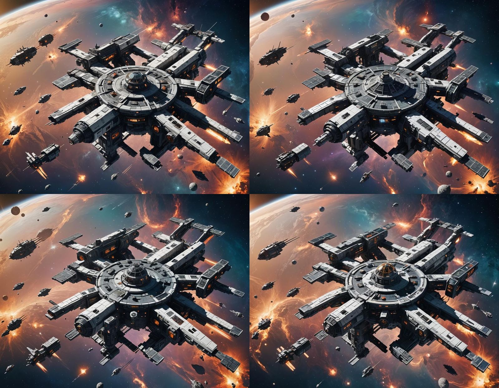 Sci-Fi Space station on the edge of a galaxy blockaded on bo...