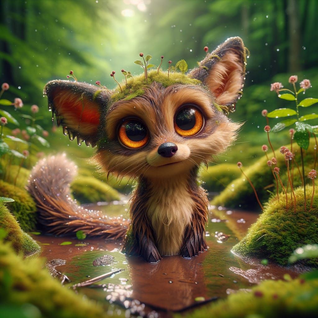 an image of a whimsical and fantastical creature, a hybrid between a fox and an otter, standing in a ...  by @Alex