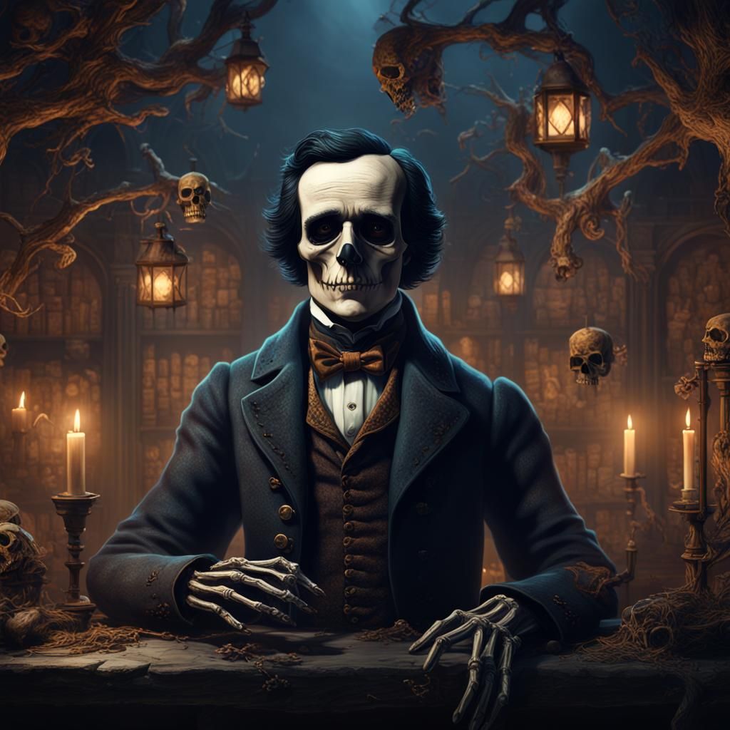 Edgar allan poe as a skeleton