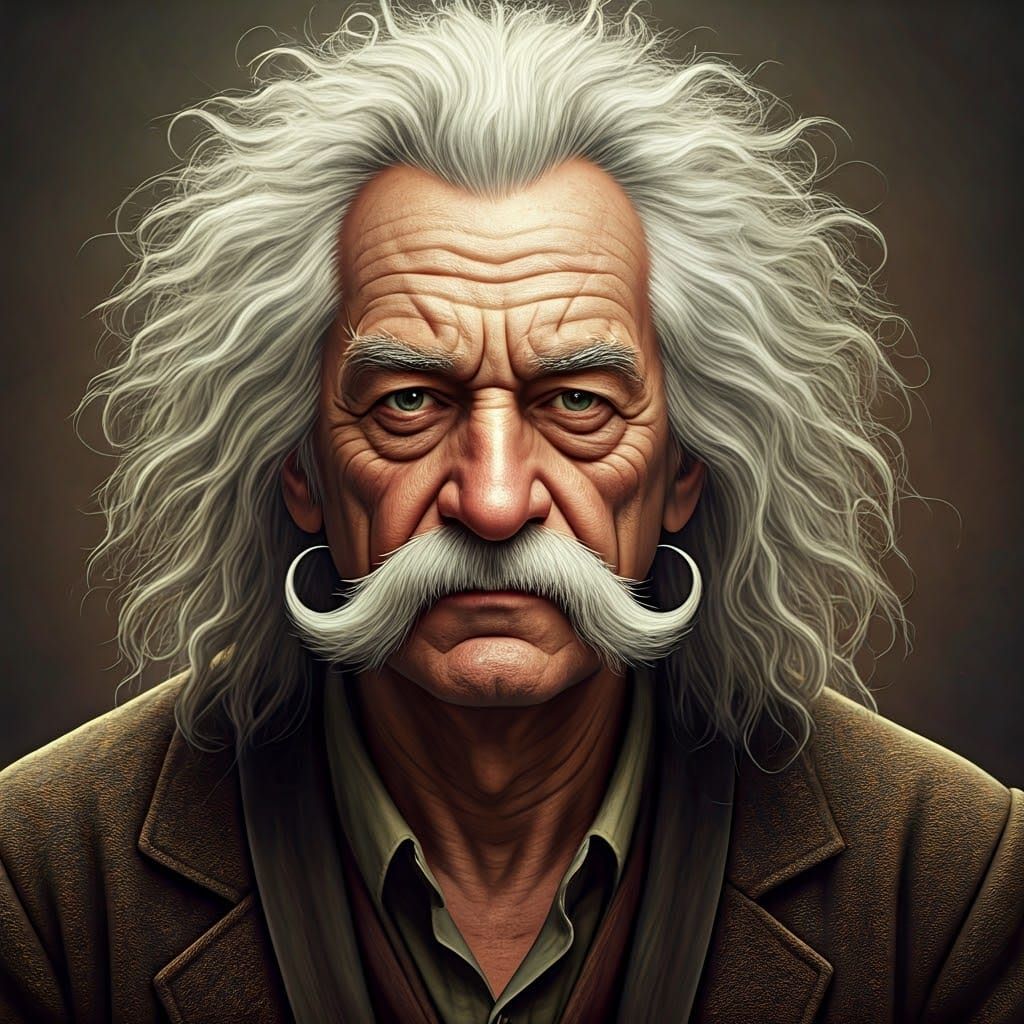 Eccentric Sage with Unruly Hair and Mustache, Set in a Fanta...