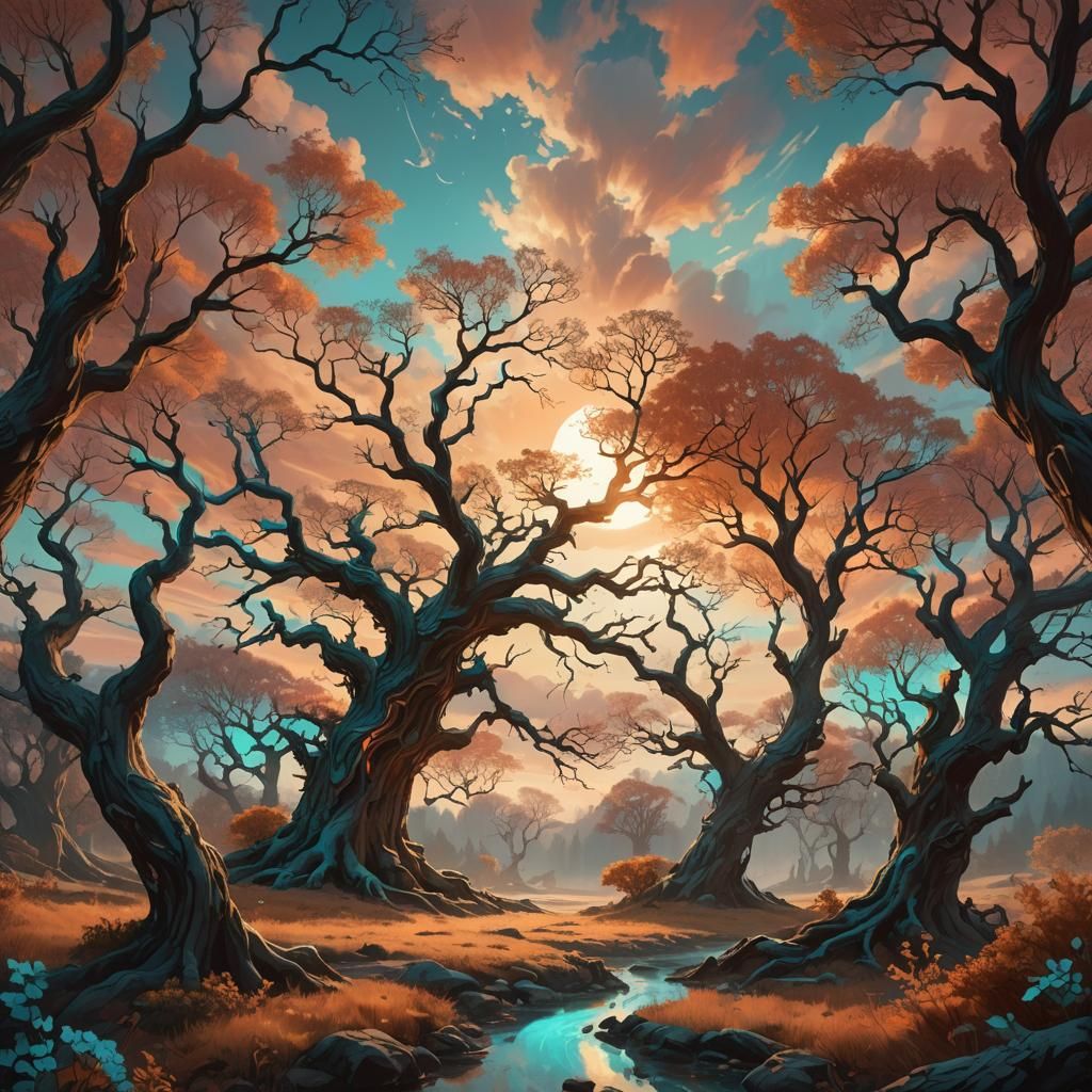 Mystical Landscape at Dawn: Fantasy Concept Art
