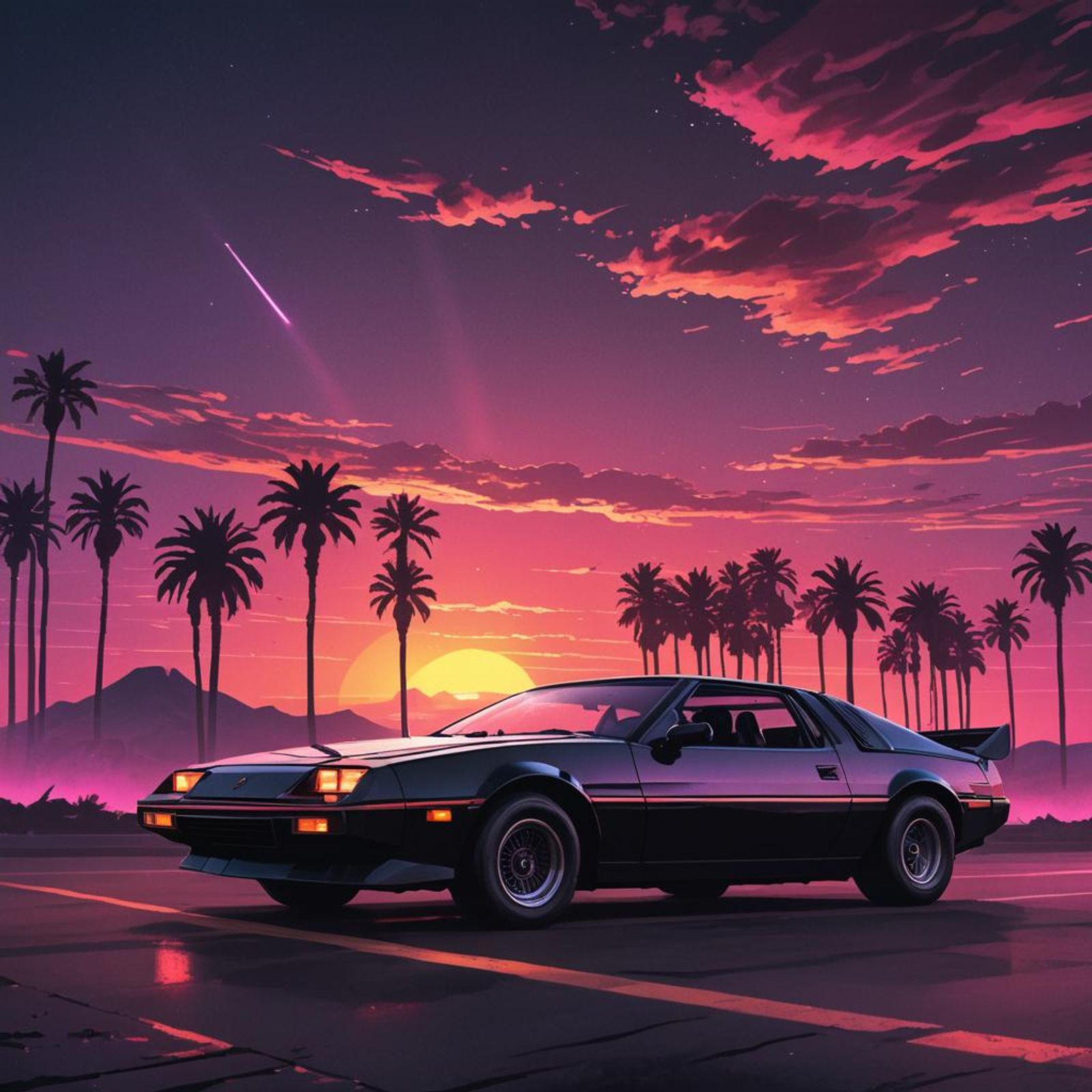 Synthwave Knight Rider car and sunset - AI Generated Artwork ...