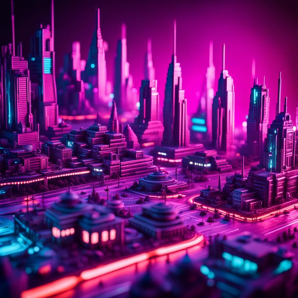 a miniature METAL city with tons of spaceships AI Generated Artwork NightCafe Creator