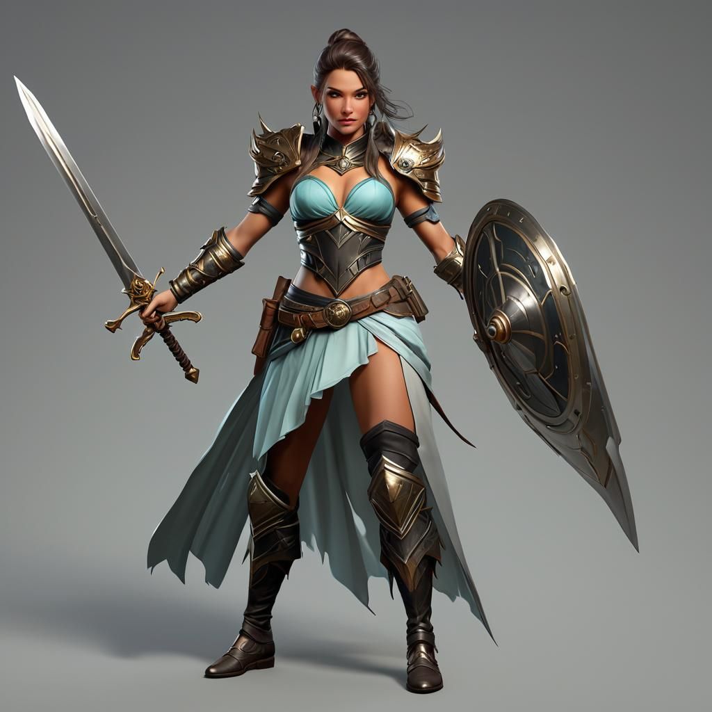 (((A beautiful warrior stands in a fighting stance))), Thoma...