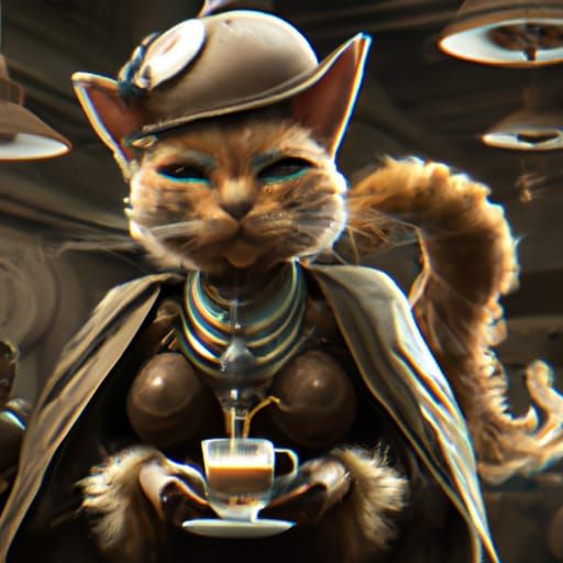 Coffee Cat in Dark Fantasy Style