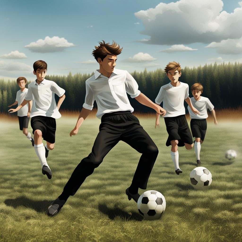 Playful Soccer Scene with Fantasy Elements