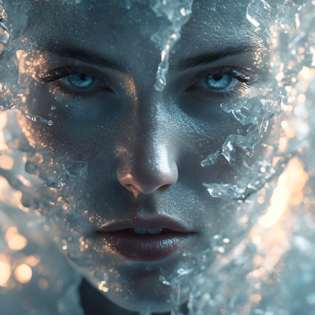 <lora:MJ6 Cinema Close Ups:1.0> A close up portrait of an ice soul, in the style of Alex Alemany, illustration epic scene, close up portrait...