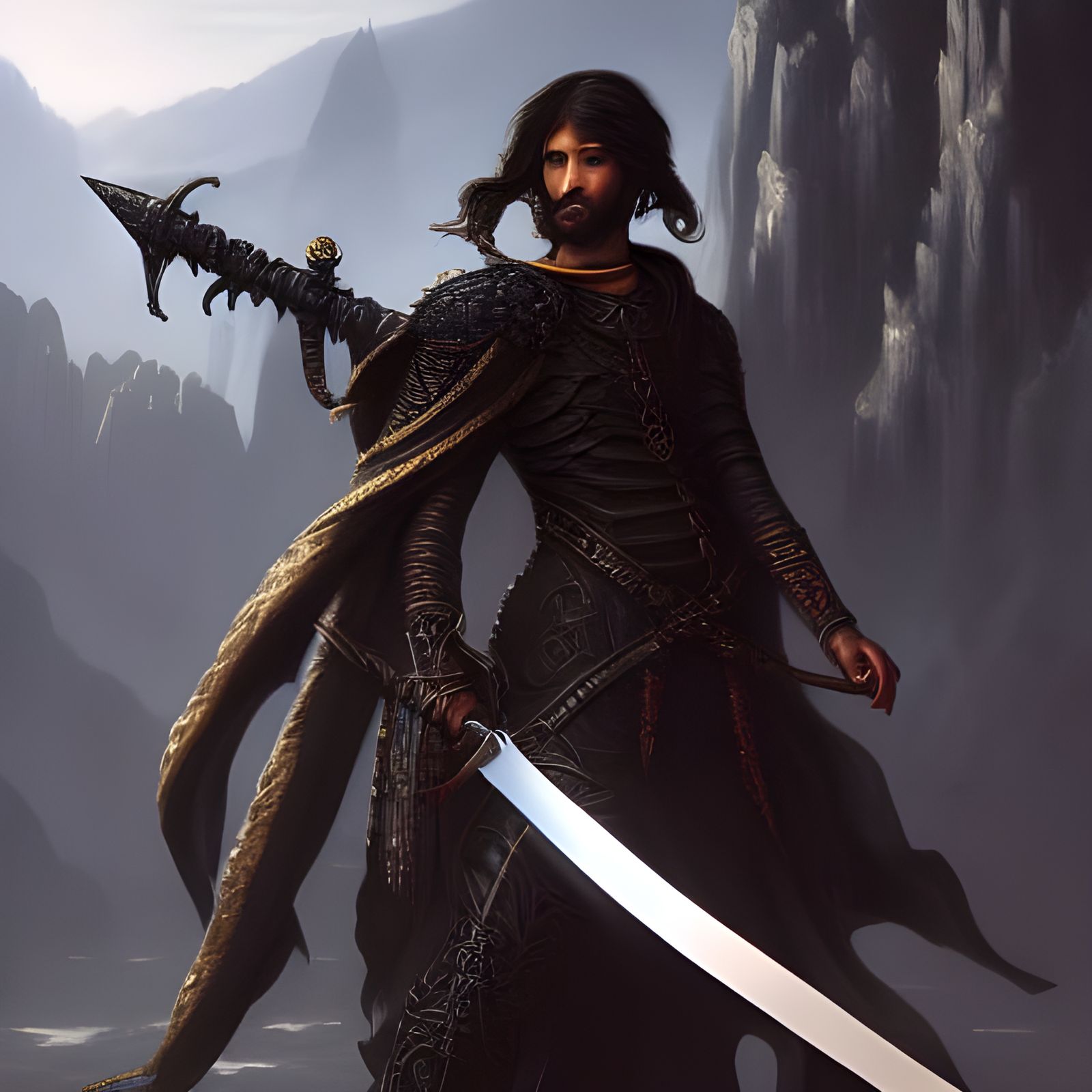Vivek wear black with a sword