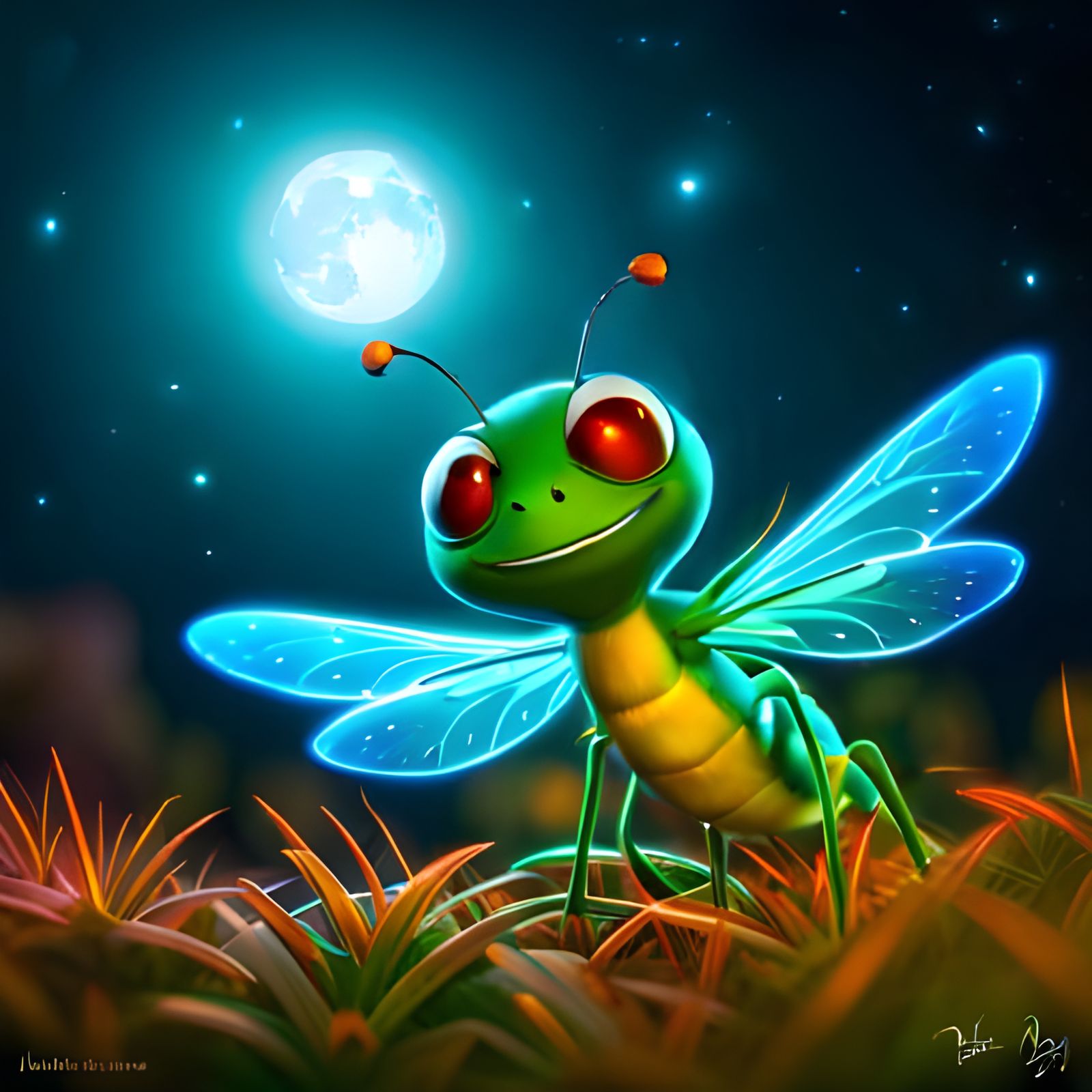 Hyperrealistic Firefly with Light Trails, Fantasy Art