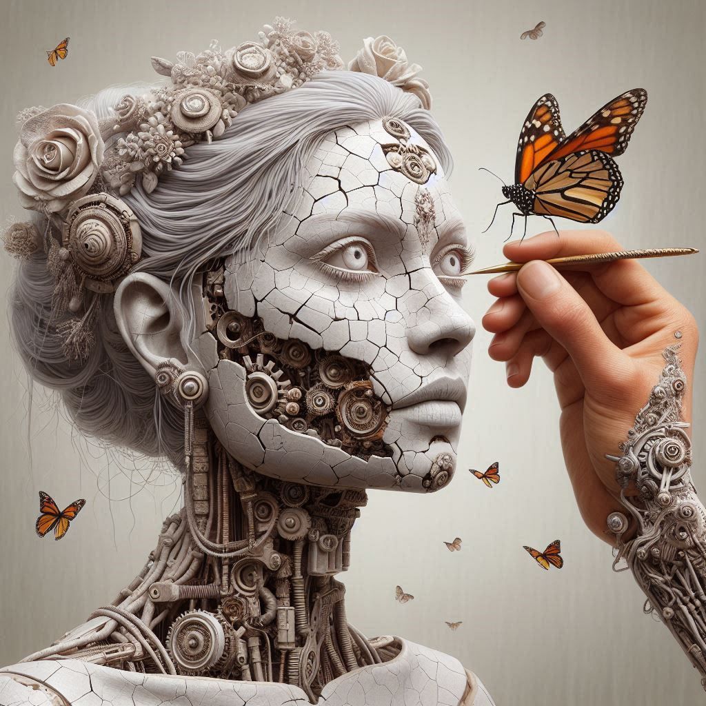 Broken porcelain robotic portrait