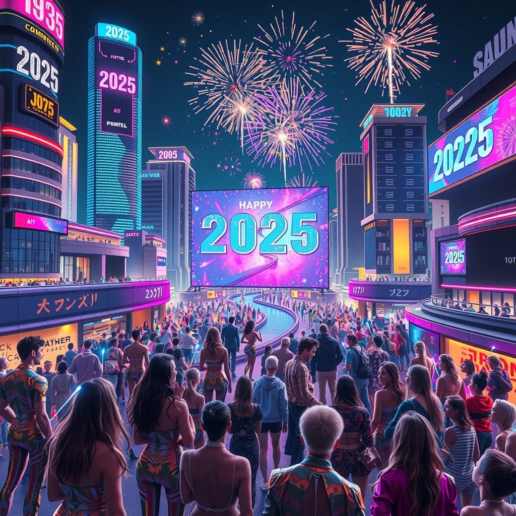 Dazzling Futuristic Metropolis Celebrates New Year's Eve in...