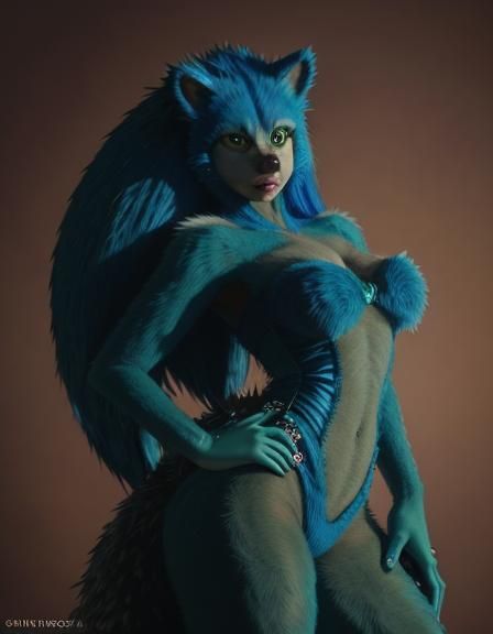 mythical creature, half woman (female hedgehog:1.4) (sonic d...