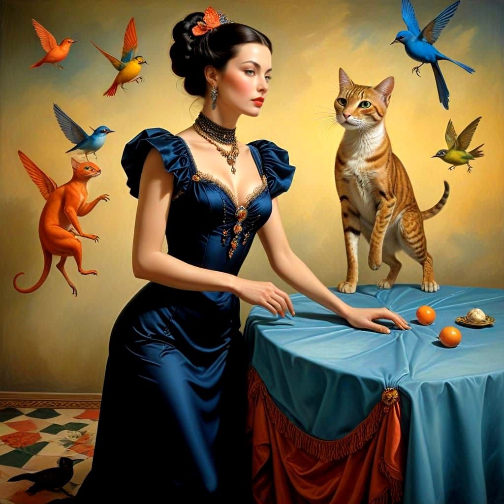 Surreal 1820s Lady with Fantastic Animals