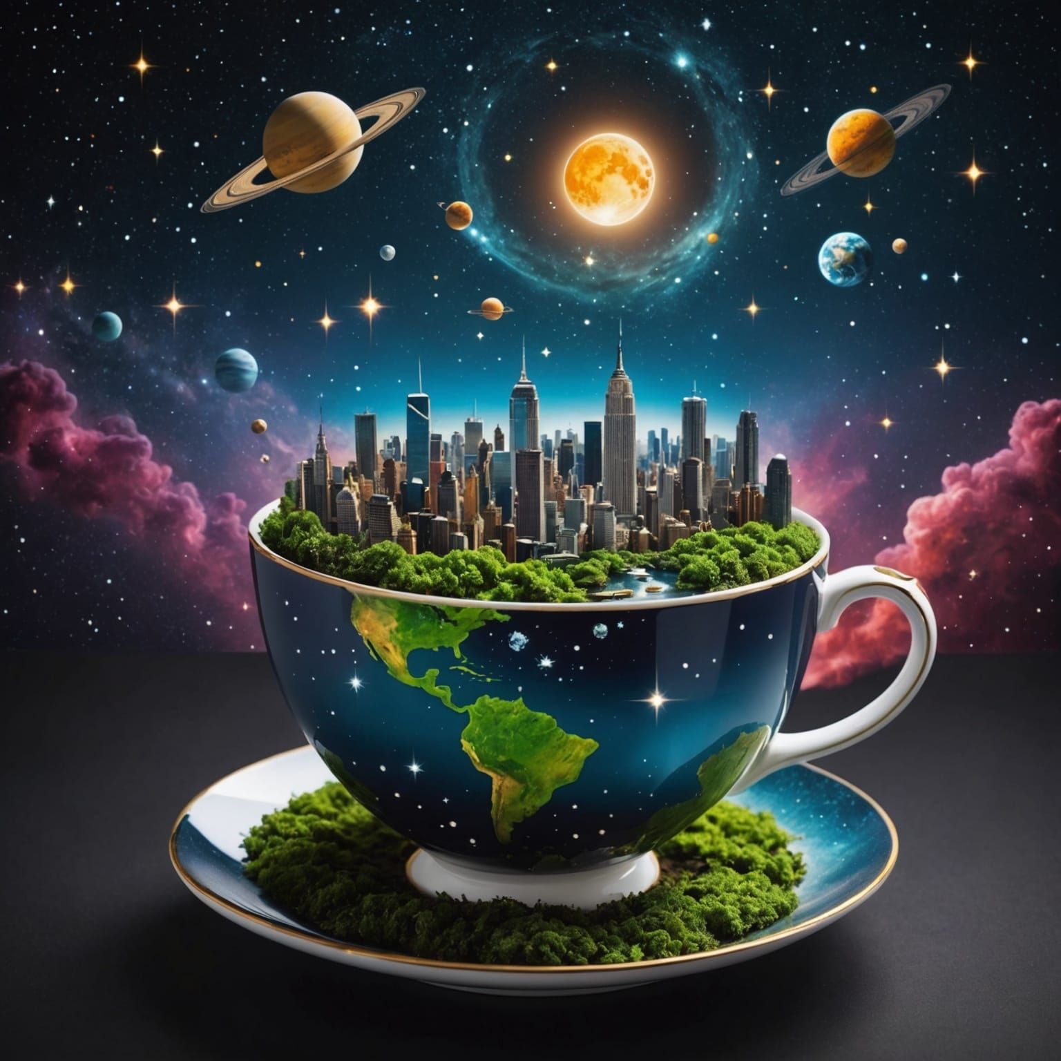 A lush city confined in an earth like tea cup