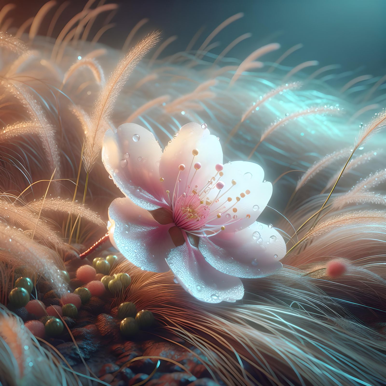 a beautiful scene using pastel colors of a lone cherry bloss...