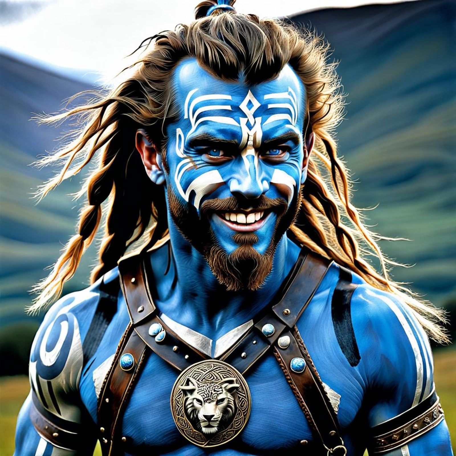 Scot warrior in blue woad paint - AI Generated Artwork - NightCafe Creator